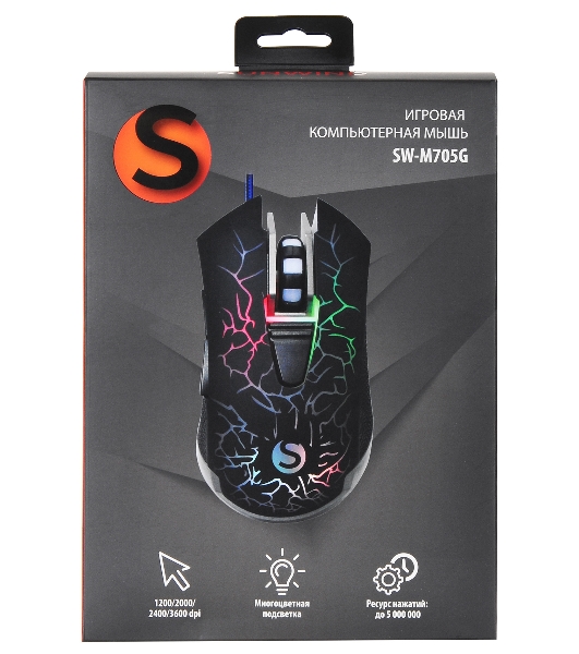 Мышь проводная SunWind SW-M705G черный, 3600 dpi, USB, кнопки - 6