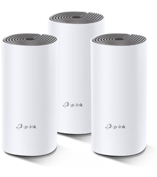 Домашняя Mesh Wi-Fi система TP-Link Deco E4 (3-Pack), 1167 Мбит/с (5 ГГц: до 867 Мбит/с + 2,4 ГГц: до 300 Мбит/с), 2 порта 100 Мбит/с, 2 встроенные антенны на каждом модуле Deco