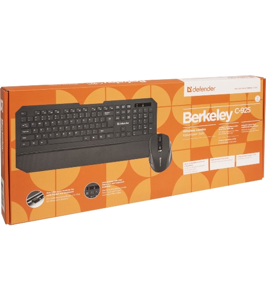 Комплект клавиатура+мышь Defender Berkeley C-925 беспроводной, USB, 1600 DPI, чёрный
