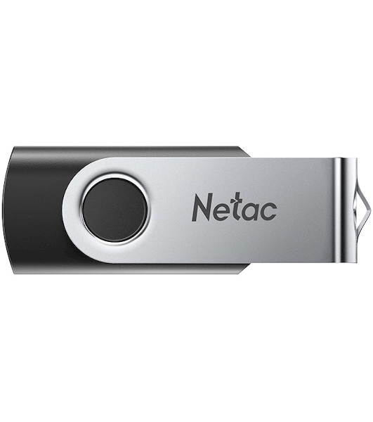 Флешка USB Netac U505 (NT03U505N-128G-20BK), 128Gb, USB 2.0, R/W 70/30, черный/серебристый