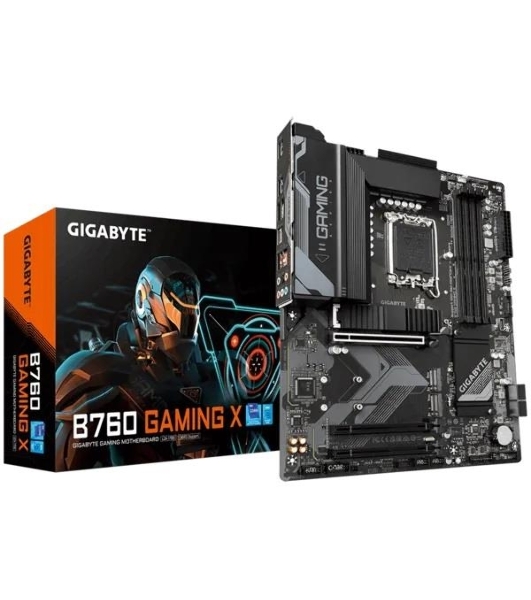 Материнская плата Gigabyte B760 GAMING X, LGA 1700, Intel B760, 4xDDR5, 4xSATA, 3xM.2, 1xPCI-E 4.0 x16, 2xPCI-E 3.0 x1, 1xHDMI, 1xDP, 1x 2.5Gb LAN, 1xUSB 3.2 Gen 2, 1xUSB 3.2 Gen 1, 5xUSB 2.0, 6x3.5 мм, 7.1, ATX