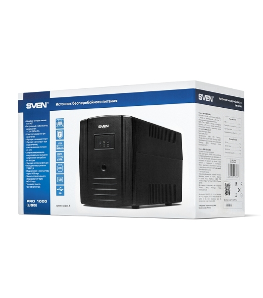 Источник бесперебойного питания SVEN Pro 1000 1000VA/720W USB, RJ-45 (3 EURO) 