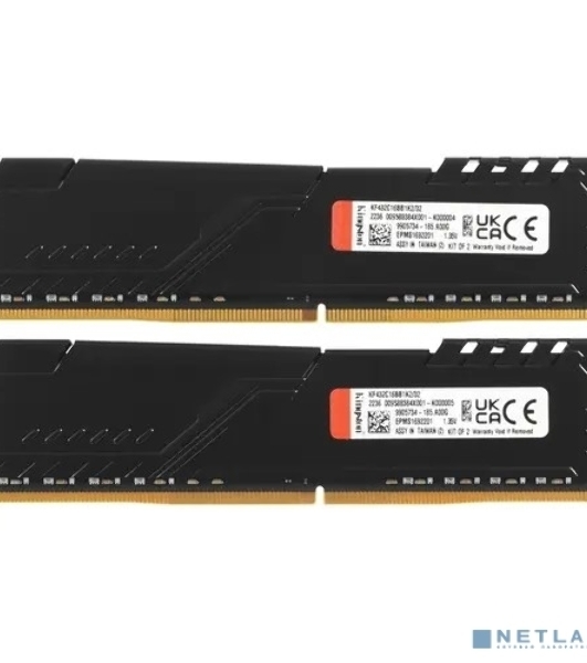 Оперативная память Kingston Fury Beast, DDR4, 32GB (2x16GB), 3200MHz, CL16, DIMM, с радиатором, черный