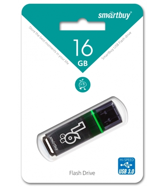 Флешка USB Smartbuy Glossy series Dark Grey (SB16 GbGS-DG), 16Gb, USB 3.0, R/W 75/30, серый/зеленый