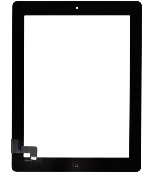 Сенсорное стекло (тачскрин) для iPad 2 (A1395, A1396, A1397), черное с кнопкой OEM