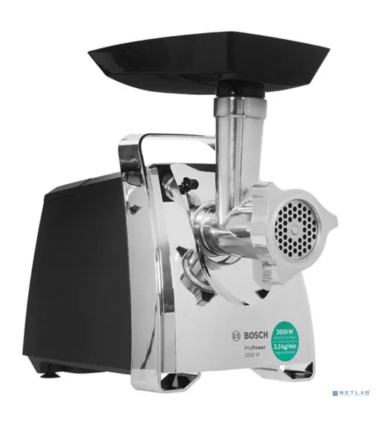 Мясорубка электрическая Bosch MFW67440 черный, 2000 Вт, 3.5 кг/мин, реверс, защита от перегрузки, насадки - 4