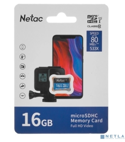 Флеш карта microSDHC 16Gb Netac P500 NT02P500STN-016G-S (без SD адаптера) 80Mb/s