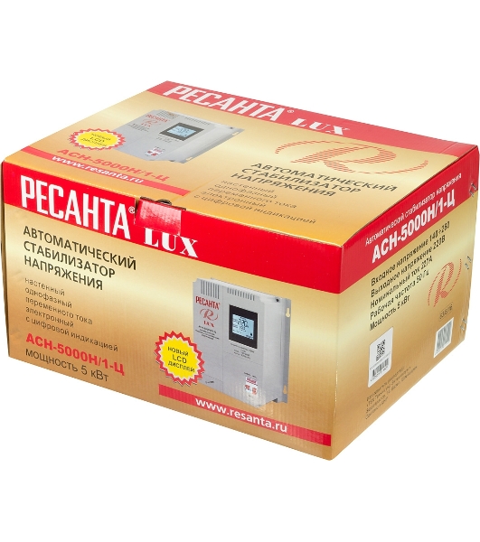 Стабилизаторы напряжения Ресанта АСН-5 000 Н/1-Ц 63/6/16 Стабилизатор Lux 220В±8%, Габариты 260х155х310, Вес 8кг
