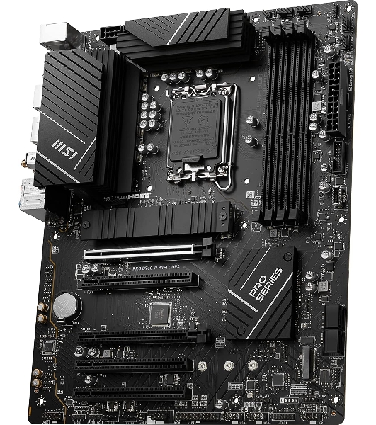 Материнская плата MSI PRO B760-P WIFI DDR4, LGA 1700, Intel B760, 4xDDR4, 4xSATA, 2xM.2, 1xPCIe 4.0 x16, 1xPCIe 4.0 x4, 3xPCIe 3.0 x1, 1xHDMI, 1xDP, 1xRJ45 2.5Gb, Wi-Fi 6E, Bluetooth 5.3, 1xUSB-C 3.2 Gen 2, 2xUSB-A 3.2 Gen 2, 4xUSB-A 2.0, 5x3.5мм, TOSLINK, 7.1, Standard-ATX