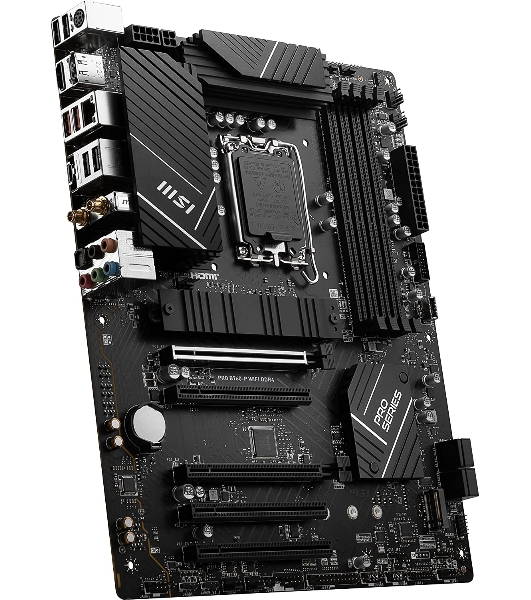 Материнская плата MSI PRO B760-P WIFI DDR4, LGA 1700, Intel B760, 4xDDR4, 4xSATA, 2xM.2, 1xPCIe 4.0 x16, 1xPCIe 4.0 x4, 3xPCIe 3.0 x1, 1xHDMI, 1xDP, 1xRJ45 2.5Gb, Wi-Fi 6E, Bluetooth 5.3, 1xUSB-C 3.2 Gen 2, 2xUSB-A 3.2 Gen 2, 4xUSB-A 2.0, 5x3.5мм, TOSLINK, 7.1, Standard-ATX