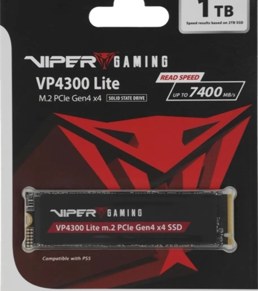 Накопитель SSD Patriot Viper VP4300 Lite, 1Tb, PCIe 4.0 x4, M.2 2280, NVMe, R/W 7400/6400, с радиатором