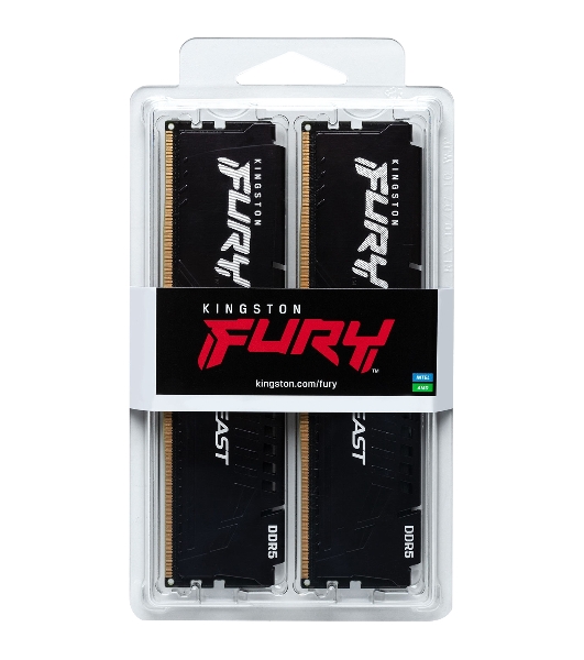 Оперативная память Kingston Fury Beast, DDR5, 128Gb (4x32Gb), 5200MHz, CL40, DIMM, радиатор, черный