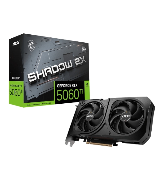 Видеокарта MSI RTX 5060 Ti 8G SHADOW 2X OC PLUS, NVIDIA RTX 5060 Ti, 8 ГБ GDDR7, 128 бит, PCI-e 5.0, 1xHDMI, 3xDP, 2617 МГц