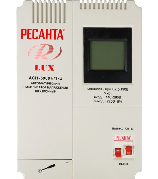 Стабилизаторы напряжения Ресанта АСН-5 000 Н/1-Ц 63/6/16 Стабилизатор Lux 220В±8%, Габариты 260х155х310, Вес 8кг