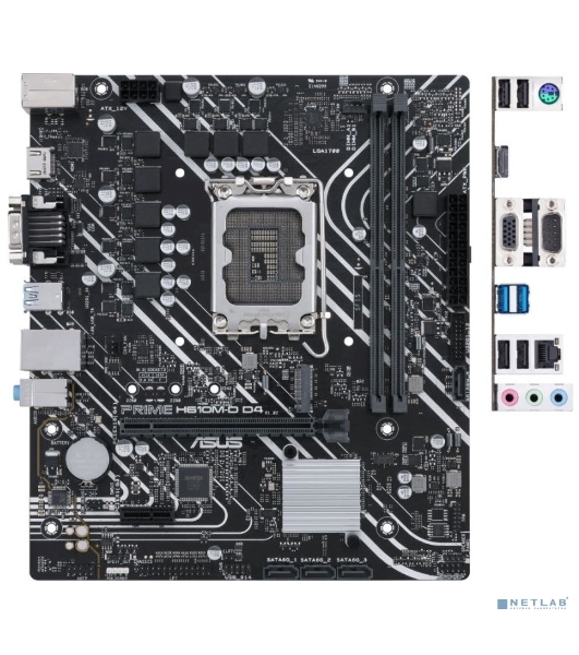Материнская плата ASUS PRIME H610M-D D4, LGA 1700, Intel H610, 2xDDR4, 4xSATA, 1xM.2, 1xPCIe 4.0 x16, 1xPCI, 1xHDMI, 1xVGA, 1x 1Gb LAN, 2xUSB-A 2.0, 2xUSB-A 3.2 Gen 1, 3x3.5 мм, 7.1, mATX
