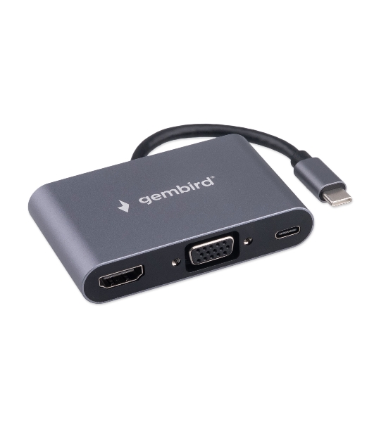 USB-концентратор Gembird UHB-D8, USB Type-C, PD100W, Jack 3,5, HDMI, VGA, USB Type-C