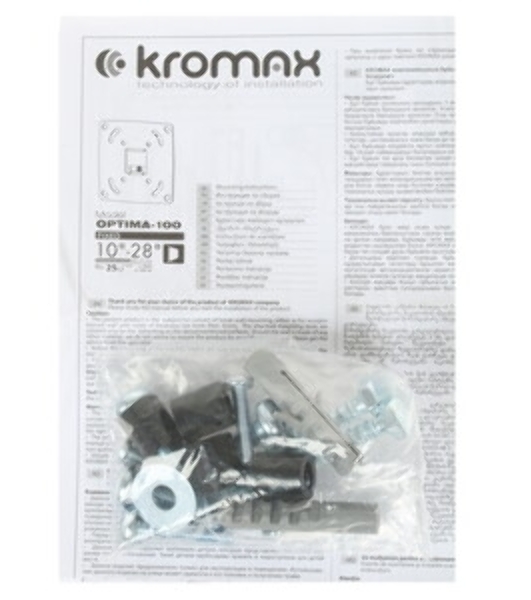 Кронштейн для LED/LCD телевизоров Kromax OPTIMA-100 черный. 10'-28', max 25 кг, настенный, 0 ст свободы, 23.5 мм, max VESA 100x100 мм