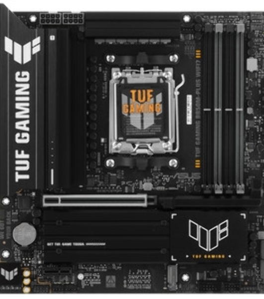 Материнская плата Asus TUF GAMING B850M-PLUS WIFI7 W, AM5, AMD B850, 4xDDR5, 4xSATA, 3xM.2, 1xPCIe 5.0 x16, 1xPCIe 3.0 x1, 1xDP, 1xHDMI, 1x2.5Gb LAN, Wi-Fi 7, Bluetooth 5.4, 1xUSB-C 20Gbps, 3xUSB-A 10Gbps, 4xUSB-A 5Gbps, 4xUSB-A 2.0, 5x3.5 мм, 7.1, mATX
