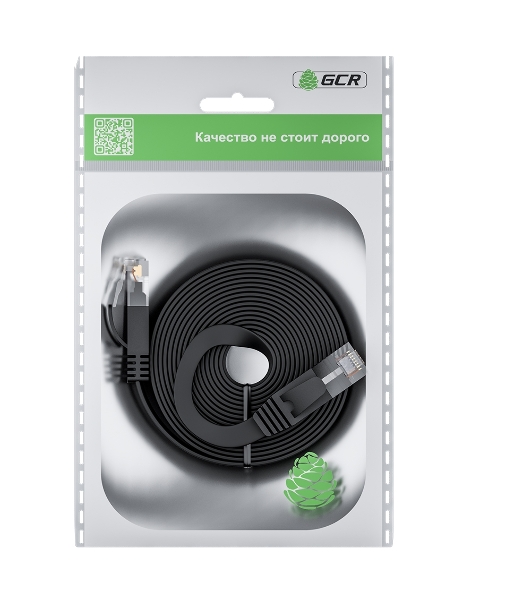 Патч-корд GCR PROF плоский прямой 3.0m, UTP медь cat.6, черный, 30 AWG, ethernet high speed 10 Гбит/с, RJ45, T568B, GCR-52870