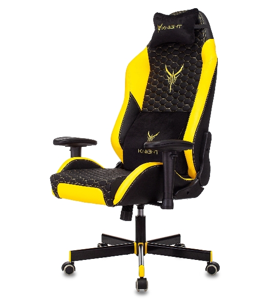 Кресло Knight Neon черный/желтый, экокожа, 120 кг, механизм качания