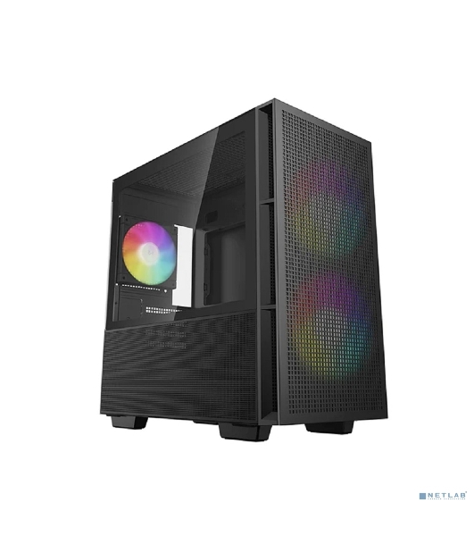 Компьютерный корпус Deepcool CH360 без БП, боковое окно (закаленное стекло), 2x140мм ARGb LED вентилятор спереди и 1x120мм ARGb LED вентилятор сзади, черный, mATX