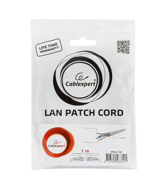 Патч-корд UTP Cablexpert PP6U-1M cat.6, 1м, литой, многожильный, серый