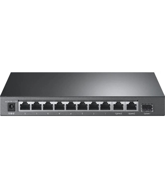 Настольный коммутатор TP-Link TL-SL1311P, 8 портов 10/100 Мбит/с с поддержкой PoE+, 2 гигабитных порта без поддержки PoE, 1 порт SFP, 802.3af/at, бюджет PoE — 65 Вт, стальной корпус