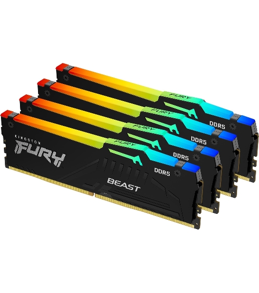 Оперативная память Kingston Fury Beast, DDR5, 128Gb (4x32Gb), 5600MHz, CL40, DIMM, радиатор, RGB, черный
