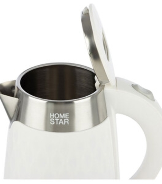 Чайник электрический Homestar HS-1021, 1500 Вт, 1.7 л, нержавейка+пластик, белый, двойной корпус