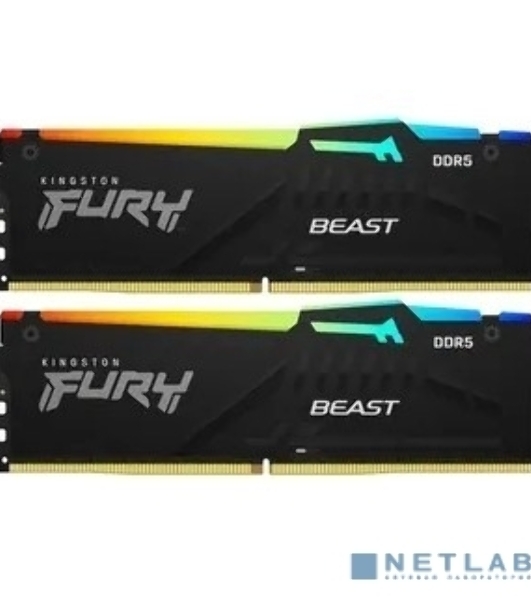 Оперативная память Kingston Fury Beast, DDR5, 32GB (2x16GB), 5200MHz, CL40, DIMM, с радиаторами, RGB, черный