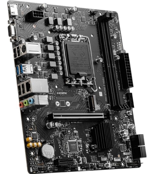 Материнская плата MSI PRO B760M-E DDR4, LGA 1700, Intel B760, 2xDDR4, 4xSATA, 1xM.2, 1xPCIe 4.0 x16, 1xPCIe 4.0 x1, 1xHDMI, 1xVGA, 1x1Gb LAN, 2xUSB-A 3.2 Gen 1, 4xUSB-A 2.0, 3x3.5 мм, 7.1, mATX