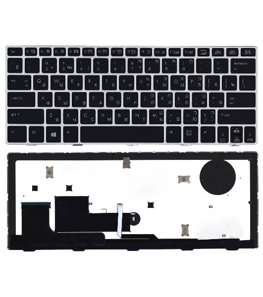 Клавиатура для ноутбука HP EliteBook Revolve 810 G1 черная с серой рамкой и подсветкой
