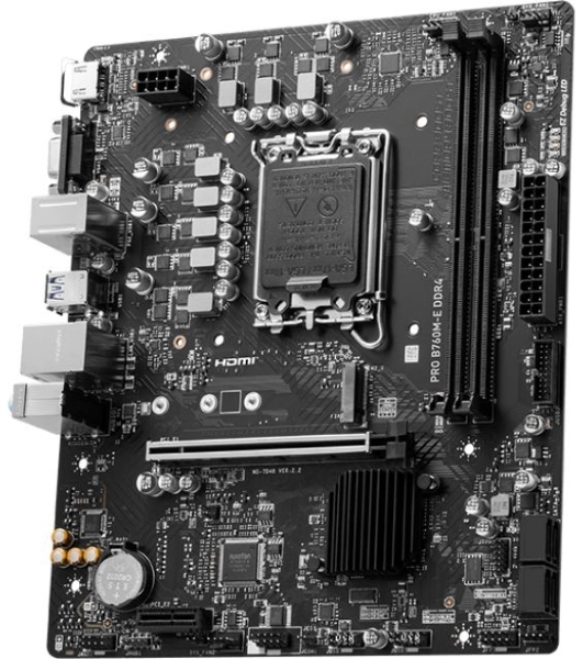 Материнская плата MSI PRO B760M-E DDR4, LGA 1700, Intel B760, 2xDDR4, 4xSATA, 1xM.2, 1xPCIe 4.0 x16, 1xPCIe 4.0 x1, 1xHDMI, 1xVGA, 1x1Gb LAN, 2xUSB-A 3.2 Gen 1, 4xUSB-A 2.0, 3x3.5 мм, 7.1, mATX