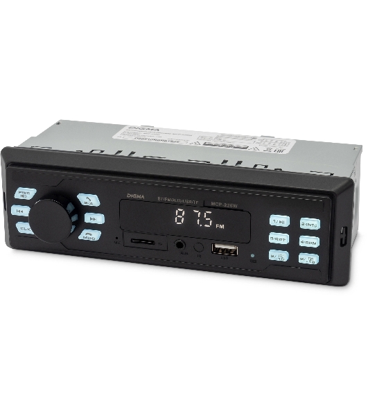 Автомагнитола Digma MCP-225W, 1 DIN, Bluetooth, USB Type-A, AUX