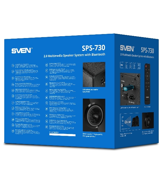 Акустическая система SVEN SPS-730 2.0 черные (2x25Вт, экокожа, USB/SD, пульт ДУ, Bluetooth)