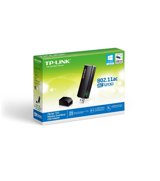 Маршрутизатор TP-Link SOHO Archer T4U AC1200 Dual Band Wireless USB Adapter, Realtek, 2T2R, 867Mbps at 5Ghz + 300Mbps at 2.4Ghz, 802.11ac/a/b/g/n, WPS button, USB 3.0 interface, 1 USB extension cable, internal antenna