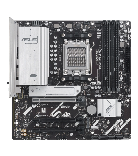 Материнская плата ASUS PRIME B840M-A WIFI, AM5, AMD B840, 4xDDR5, 4xSATA III, 3xM.2, 1xPCIe 4.0 x16, 2xPCIe 3.0 x16 (x1), 2xDP, 1xHDMI, 1x 2.5Gb LAN, Wi-Fi 6E, 2xUSB-A 10Gbps, 1xUSB-C 5Gbps, 4xUSB-A 2.0, 3x3.5 мм, 7.1, micro-ATX