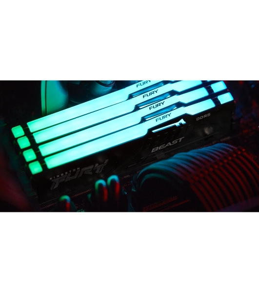 Оперативная память Kingston Fury Beast, DDR5, 128Gb (4x32Gb), 5600MHz, CL40, DIMM, радиатор, RGB, черный