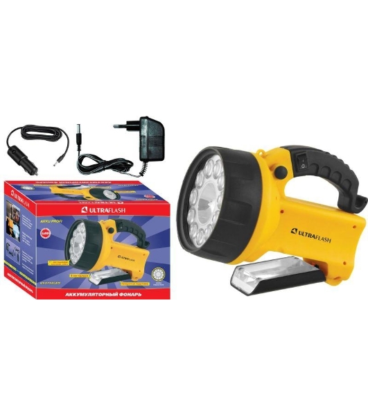 Фонарь UF3753LED (аккум 220В/12В жел. 11 LED; + галоген. 4В 2А-ч пласт. короб) Ultraflash 8311