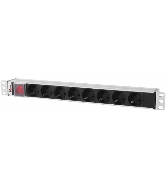Блок розеток Rem-10 без шнура с выкл., 8 Sсhuko, вход IEC 60320 C14, 10A, алюм., 19'