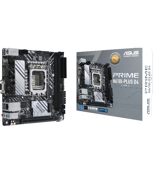 Материнская плата ASUS PRIME H610I-PLUS D4-CSM, LGA 1700, Intel H610, 2xDDR4, 4xSATA, 1xM.2 PCIe 3.0 x4, 1xPCIe 4.0 x16, 1xHDMI, 1xDP, 1xVGA, 2xUSB-A 3.2 Gen 1, 2xUSB-A 2.0, 1x 1Gb LAN, 3x3.5 мм, 7.1, Mini-ITX
