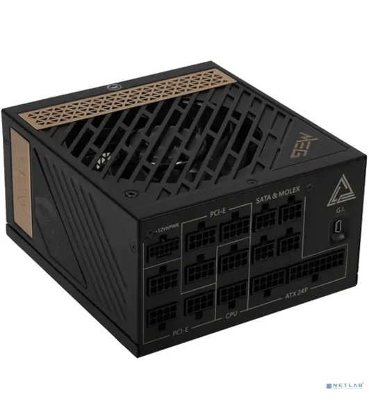 Блок питания MSI MEG Ai1300P (306-7ZP4A11-CE0), 1300Вт, 80 PLUS Platinum, 120мм, модульный, черный/золотой