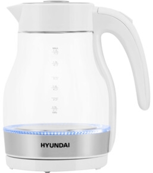 Чайник электрический Hyundai HYK-G3802 1.7 л, 2200 Вт, белый/серебристый (корпус: стекло)