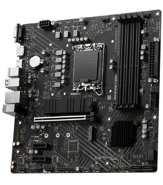 Материнская плата MSI PRO B760M-P DDR4, LGA 1700, Intel B760, 4xDDR4, 4xSATA, 2xM.2, 1xPCIe 4.0 x16, 2xPCIe 3.0 x1, 1xHDMI, 1xDP, 1xVGA, 1x1Gb LAN, 4xUSB-A 2.0, 1xUSB-A 3.2 Gen 1, 1xUSB-C 3.2 Gen 2, 3x3.5 мм, 7.1, mATX