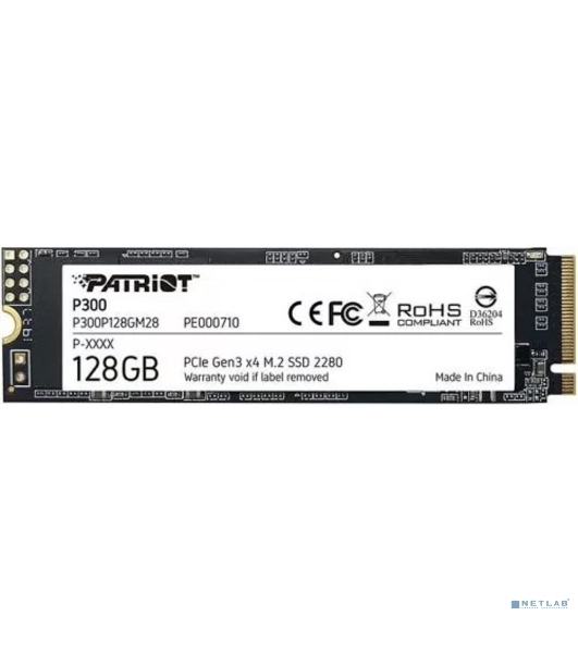 Накопитель SSD Patriot P300, 128Gb, PCIe 3.0 x4, M.2 2280, NVMe, R/W 1600/600