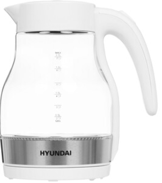 Чайник электрический Hyundai HYK-G3802 1.7 л, 2200 Вт, белый/серебристый (корпус: стекло)