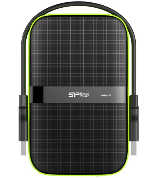 Внешний HDD 2.5' Silicon Power Armor A60, 1TB, USB 3.2 Gen 1 Type-A, 5400 rpm, черно-лаймовый