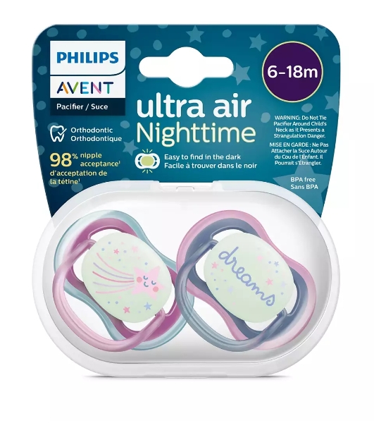 Пустышка Philips Avent ultra air, ночная, звезда/DREAMS, 6-18 мес., 2 шт.
