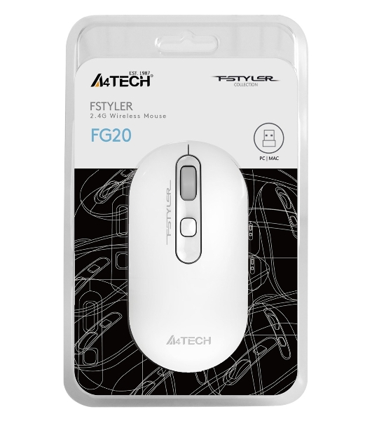 Мышь беспроводная A4Tech Fstyler FG20 белый, 2000 dpi, радиоканал, USB, кнопки - 4