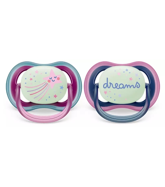 Пустышка Philips Avent ultra air, ночная, звезда/DREAMS, 6-18 мес., 2 шт.
